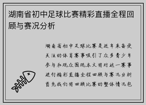 湖南省初中足球比赛精彩直播全程回顾与赛况分析